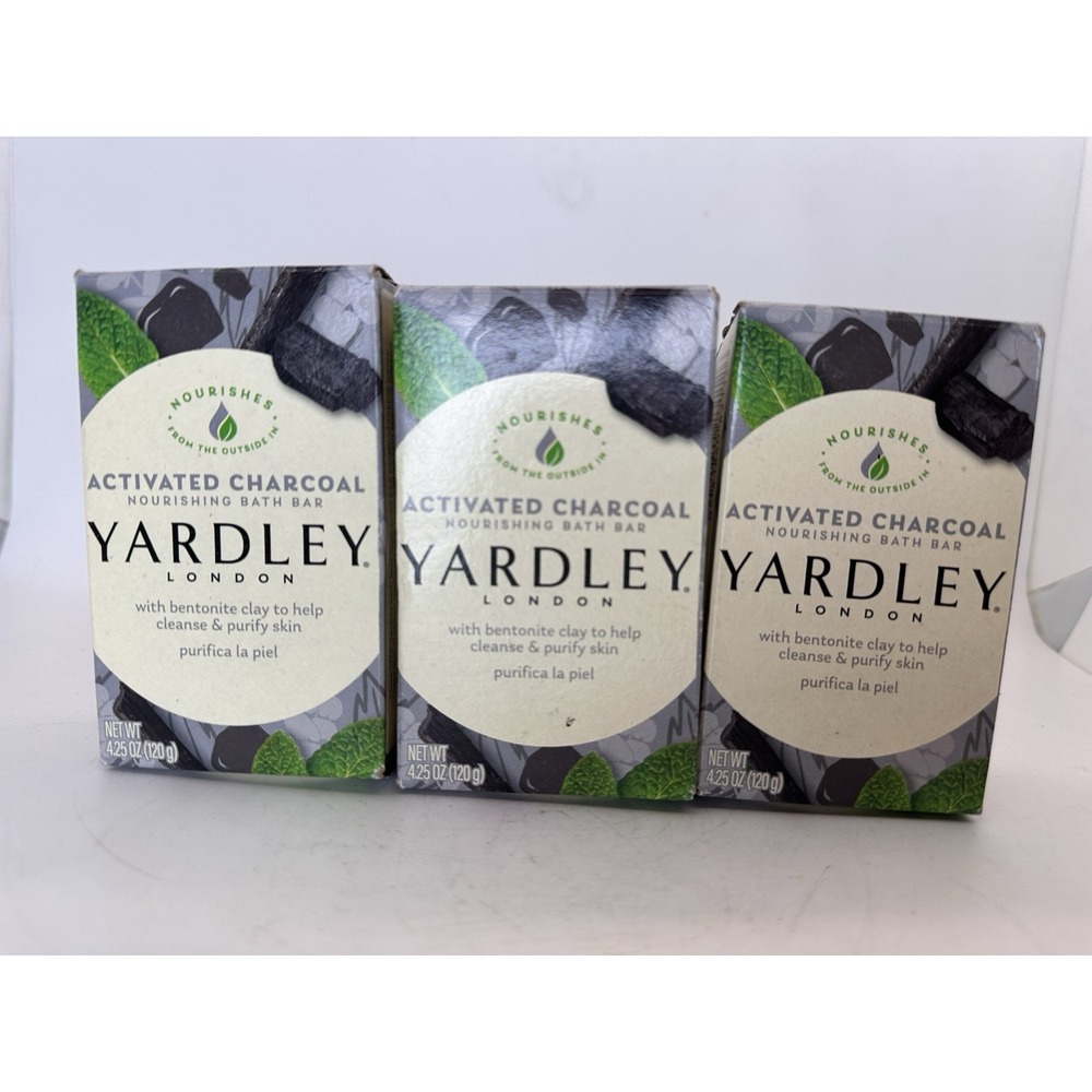 Yardley London Activated Charcoal Bentonite Clay Bath Bar Soap 4.25 oz Lot of 3